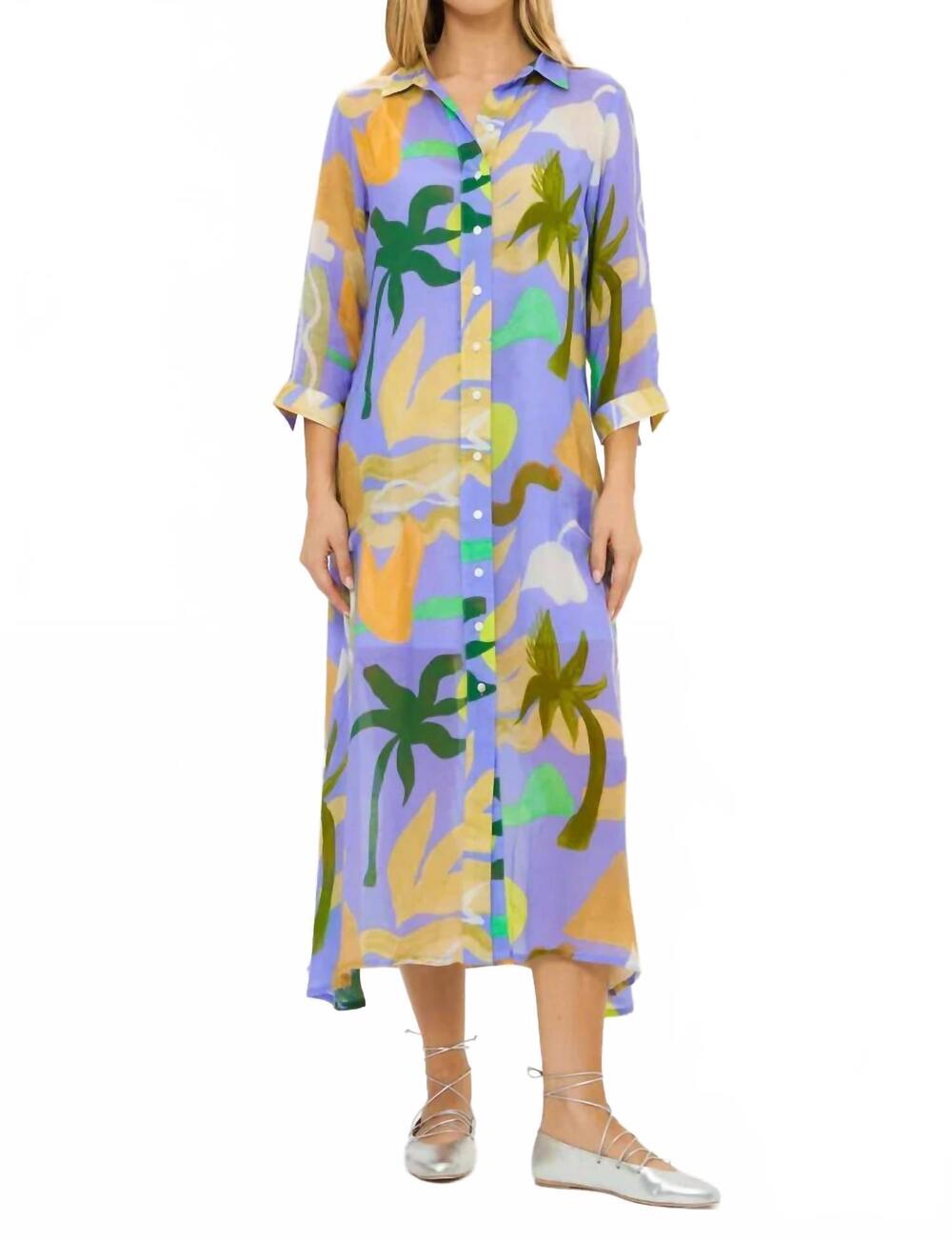 NEW OLIPHANT midi shirt dress in paradiso blue